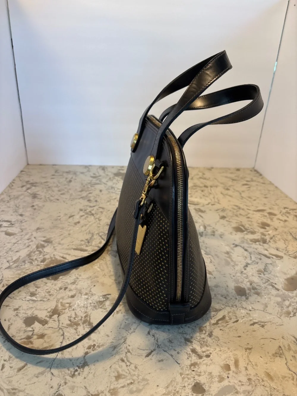 Dooney & Bourke Black Perforated Leather Cabriolet Dome  Satchel Handbag